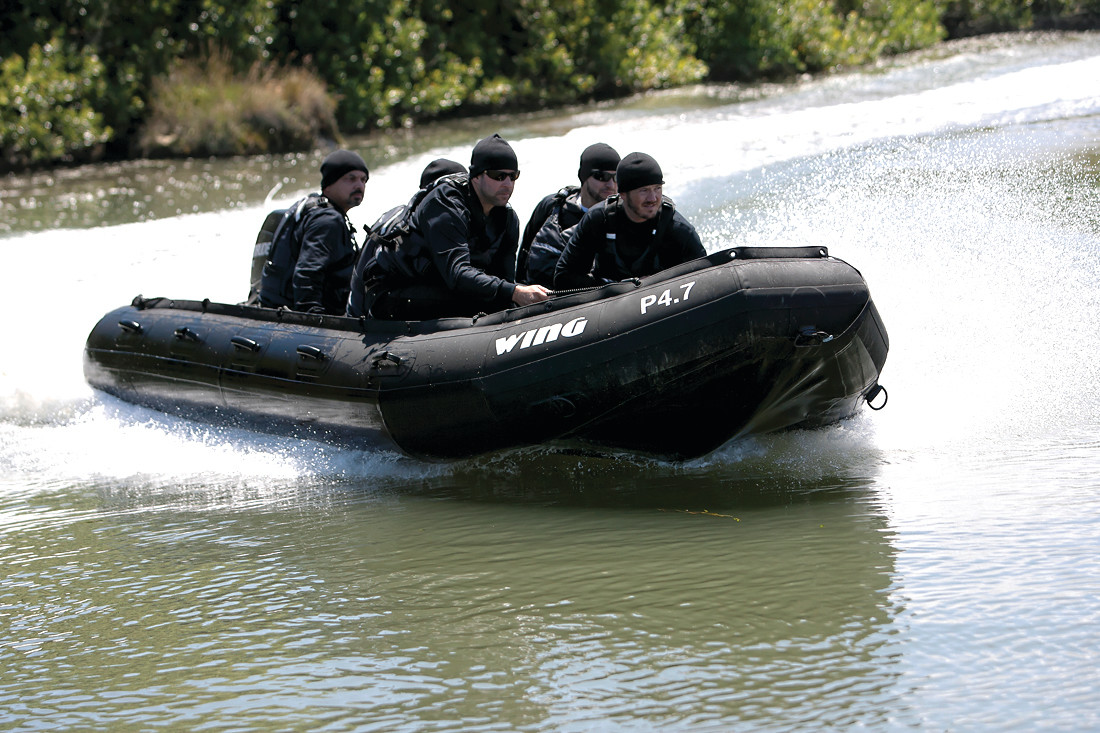 ONE IF BY LAND, TEXTILES IF BY SEA: The Cooley Group developed the materials in this inflatable combat raiding craft used by the U.S. Military Special Forces.